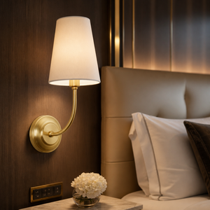 Factory OEM In Stock Ready to Ship American Copper Iron Wall Sconce Lamp Handmade Fabric <b>Shade</b> <b>for</b> Hotel <b>Bedroom</b> Living Decor - Product Image 1