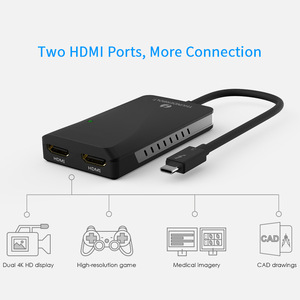 Adaptateur d'affichage Thunderbolt 3 vers double <span class=keywords><strong>HDMI</strong></span> Répartiteur <span class=keywords><strong>multi</strong></span>-moniteur compatible <span class=keywords><strong>4K</strong></span> 60Hz avec port Type-C - Product Image 3