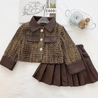 Ensemble de vêtements pour filles, veste à manches longues à simple boutonnage, jupe en cuir plissée, ensemble tendance deux pièces