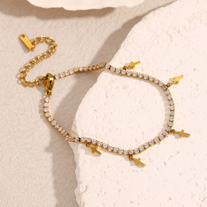 Dreamidea 18K Gold Plated Jewelry Set with Cubic Zirconia and Heart Shaped Charms Necklace and <strong>Bracelet</strong> <strong>Combo</strong> - Product Image 2