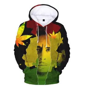 Hoodie Cetak 3D Bob Marley 2022 untuk Pria Hoodie Cetak Digital 3D Pria Seluruh Cetak OEM ODM Hoodie Kustom