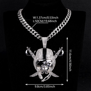 Kalung NFL Raiders Las Vegas Ukuran Besar Grosir, Kalung Tengkorak Hip Hop dengan Permata Rhinestone, Liontin Besar - Product Image 6