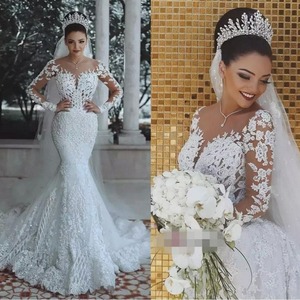 Robe de mariée sirène longue et luxueuse pour femme, style musulman, avec appliques fantômes, 100 % coton, collection 2026 - Product Image 2