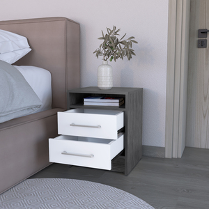 Nightstand Cartiz Two <b>Drawers</b> Smokey Oak White Finish Bedroom <b>Storage</b> - Product Image 4