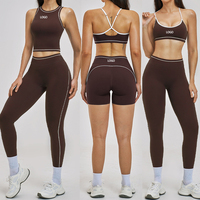 Ensembles de sport pour femmes grandes tailles, 3 pièces, leggings sans couture taille haute, poche, haut de yoga, tenue de sport, soutien-gorge de sport extensible