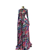 Robe longue pour femmes, imprimé abstrait, manches longues, boutonnée sur le devant, coupe trapèze, idéale pour les vacances, la plage, les soirées dansantes et les banquets