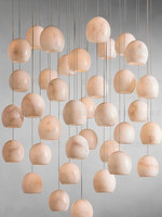 Lustre LED en Cuivre Massif Marbre Espagnol, Luminaire Long pour Escalier, Doré, Garantie 3 Ans, Design Minimaliste, Villas Duplex
