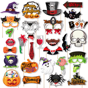 30 Pièces Accessoires de Photobooth Halloween DIY Drôles Effrayants Citrouille Fantôme Lèvres Chapeaux Kit Photobooth Décorations et Fournitures pour Fête d'Halloween - Product Image 1