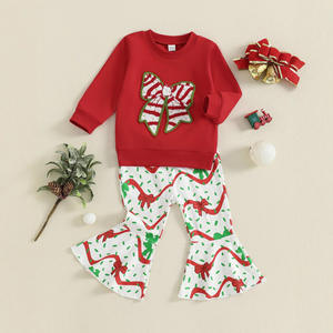 جديد عيد الميلاد طفل 2 قطعة مجموعة ملابس شجرة كوكيت القوس التطريز البلوز عيد الميلاد جرس لباس فتاة البوتيك الزي - Product Image 4