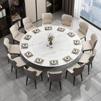 Ensemble table et chaises de salle à manger rondes modernes en ardoise avec pieds en bois, plateau en pierre frittée, extensible 6 places pour appartement, villa, hôtel