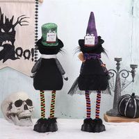 Décoration d'Halloween chat mignon et effrayant, 2 figurines de sorcière en peluche avec LED multicolores pour cadeaux
