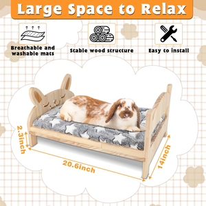 Grand lit lapin en bois, lit pliant 2-en-1 pour animaux de compagnie avec coussins amovibles, lit pour petits animaux, <span class=keywords><strong>habitat</strong></span> de couchage pour plusieurs animaux de compagnie - Product Image 2