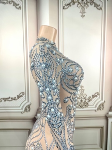 AD1538 Kimshein <span class=keywords><strong>Robe</strong></span> <span class=keywords><strong>De</strong></span> Femmes O Cou À Manches Longues Strass Perles Étincelant Cristal Robes Femmes Fête - Product Image 5