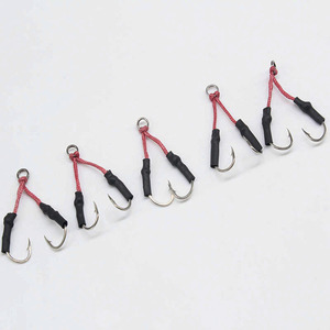 10 # -24 #   Hameçons doubles à assistance, en acier à haute teneur en carbone, à barbelures, <span class=keywords><strong>pour</strong></span> jigging lent, avec tube <span class=keywords><strong>de</strong></span> protection <span class=keywords><strong>pour</strong></span> ligne PE, <span class=keywords><strong>pour</strong></span> la pêche en mer au brème, au poulpe et au calmar - Product Image 1