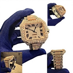 VVS Moissanite Analog Display Square <b>Case</b> Stainless Steel Band <b>Watch</b> Unisex Classic Full Diamonds ETA Movement Glass Dial 10 Bar - Product Image 1