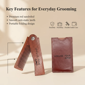 Pettine Pieghevole Portatile in Legno di Sandalo Rosso a Prezzo di Fabbrica, Pettine Classico Personalizzato per Barba da Uomo per Uso Domestico o da Salone - Product Image 5