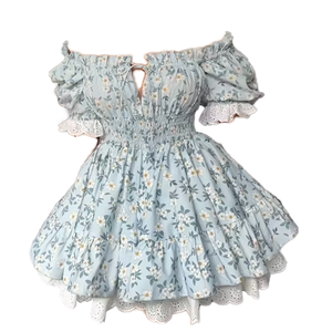 Vestido de Verano para Mujer ZAR, Cuello Cuadrado, Casual, de Gasa, con Cintura Ajustada, Diseño Floral de Encaje, Logotipo Frontal, Nueva Moda - Product Image 1