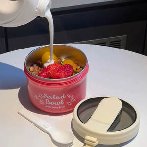 304 Stainless Steel Salad <b>Bowl</b> With Lid 1L Portable Multi Function Food Container For Baby Meal And Lunch On The Go - Product Image 3