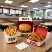 Ensemble de restauration rapide personnalisé, jetable et compostable, pour ailes de poulet frites, hamburgers, frites, boîte à emporter pour restaurant