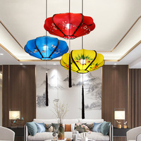 Lampe suspendue UFO en tissu extensible épaissi et densifié de style pastoral chinois, peinte à la main, pour hôtels, salons de thé, décorations tendance