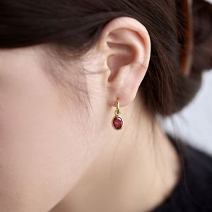 Dylam Best Valentine Days Gift Women <b>Fine</b> Jewelry Hypoallergenic S925 Silver 18K Gold Oval Red 5A Zirconia <b>Stud</b> <b>Earrings</b> - Product Image 4