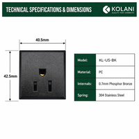 Enchufe Modular Kolani Negro de 15A y 125V Estándar Estadounidense, Inserto de Enchufe Resistente al Calor de PC, Módulo de Enchufe Estadounidense