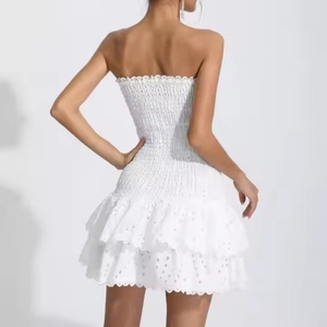 เดรสแฟชั่นฤดูร้อนสำหรับผู้หญิง ดีไซน์ทันสมัย พิมพ์ลายดิจิทัล ผ้าทอ เอวธรรมชาติ แต่งระบายไหล่ สีพื้น เปิดหลัง สายเดี่ยว - Product Image 2