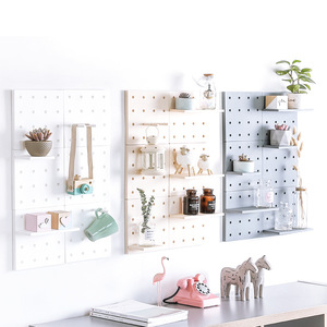 Pegboard Wall Storage <b>Set</b> White Yellow Blue Gray Beige Pink Off White 2 Layer <b>Punch</b> Free Wall Mounted Office Organizer - Product Image 1