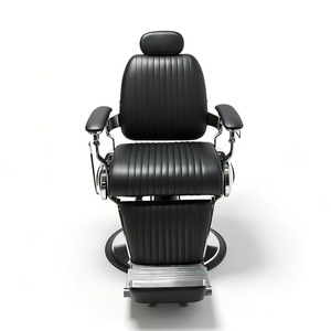 Sillón de Barbero Hidráulico Negro Acanalado, Silla de Peluquería Tapizada con Reposapiés, Muebles de Salón - Product Image 2