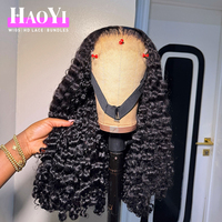 Wig Rambut Asli India 40 Inch 13x6 Deep Wave, Wig Tanpa Lem Full HD Transparent Lace Front, Wig Rambut Keriting Burma Remy HD Lace