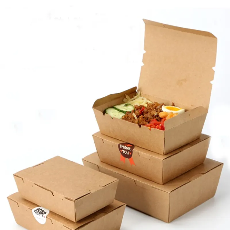 Olie En Water Weerstand Kraftpapier Lunchbox/Afhaalmaaltijden Verpakking/Fast Food Voedsel Levering Verpakking papier Doos