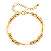 Bracelet perlé en acier inoxydable plaqué or 18 carats avec pendentif coquillage, design populaire, résistant au ternissement et à l'eau, bijoux pour femmes
