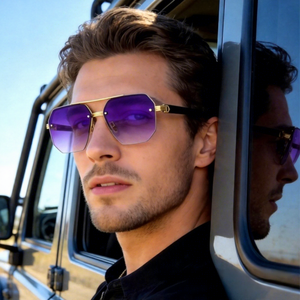 Nouvelles Lunettes de <span class=keywords><strong>Soleil</strong></span> Homme Demi-Monture Métallique Polygone UV400 Tendance, Double Pont, Vente en Gros Transfrontalière - Product Image 2