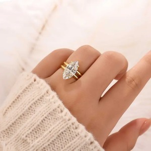 Trendy 925 Sterling <b>Silver</b> 4.0 Carat Moissanite Unique Style Marquise Cut <b>Solitaire</b> Engagement <b>Ring</b> Travel <b>Ring</b> Yellow Gold - Product Image 2