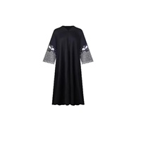 Ensemble Abaya Deux Pièces Noir Élégant avec Manches à Feuilles Perlées et Hijab – Robe Longue Chic et Luxueuse pour Femmes Musulmanes – Vente en Gros