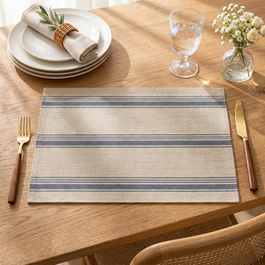 Set de table en lin de qualité supérieure |   Set de table tissé rayé beige et bleu marine |   Nappe élégante en tissu pour la maison, l'hôtel et le restaurant - Product Image 3