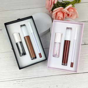 Kit Combinado de Lápiz Labial Vegano Mate de Larga Duración, Resistente al Agua, 3 en 1, Sin Adhesivos, Brillo Labial y Delineador de Labios, Empaque Rosa - Product Image 2