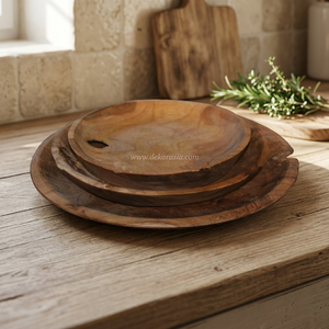 Juego de Tazones de Madera Ecológicos Estilo Vintage, Madera de Raíz de Teca, Hechos a Mano, Color Natural, 20 cm, Vajilla, Regalos Empresariales, DEKOR - Product Image 2