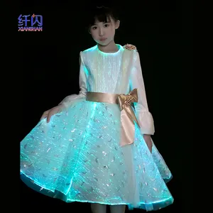 Gaun Princess anak bercahaya Top, baju pernikahan anak dengan lampu LED bahan serat optik LED menyala