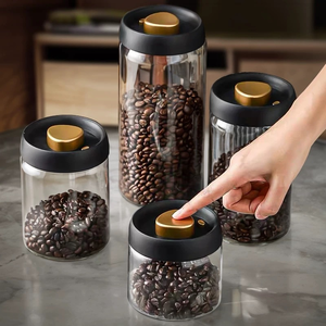Barattolo in <span class=keywords><strong>Vetro</strong></span> <span class=keywords><strong>Sottovuoto</strong></span> per Chicchi di Caffè, Contenitore con Sistema Push-to-Vent per Tè, Frutta Secca ed Erbe (Antiumidità) - Product Image 1