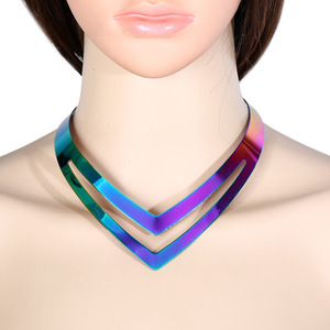 Collar de Metal de declaración exagerada americana Europea Collar de imitación colorido y único con brazalete de collar brillante - Product Image 1