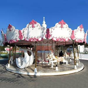 Thần đồng giải trí ngựa Carousel màu hồng cho sân chơi vui vẻ công bằng vui vẻ đi vòng để bán - Product Image 1