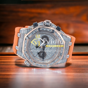 Vidhi Jewelry Montre en diamant de haute qualité DEF Lab Moissanite Incolore Hip Hop Or blanc Acier inoxydable Verre analogique en cuir - Product Image 3