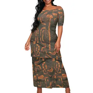 2023 vente chaude polynésien Elei Tribal Design personnalisé soirée Sexy femmes hors épaule robe à manches longues