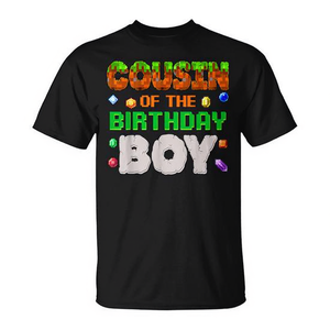Camiseta Cousin Of The Birthday Boy Pixel Gamer, camiseta negra de cumpleaños para niños - Product Image 2