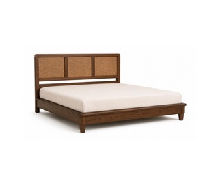 Cama King y Queen Size de Lujo con Estructura de Madera Estilo Francés y Ratán para Dormitorio de Villa - Product Image 1