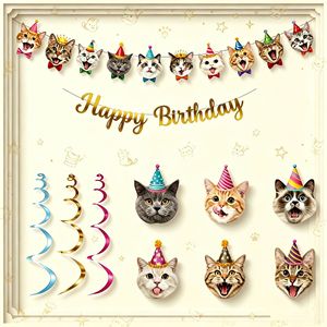 Décorations de fête d'anniversaire pour chat de compagnie, bannières animales de dessin animé, lettres dorées, thème d'anniversaire intérieur - Product Image 1