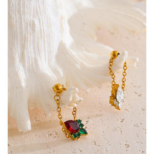 خاتم بسلسلة مكعبة من الفولاذ المقاوم للصدأ مطلية بالذهب من jinيو قابلة للتعديل خاتم فراولة عيد الميلاد من الزركونيا للهدايا - Product Image 2