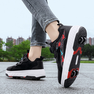 Kids Roller Shoes Double Row Wheels Convertible Sneakers Size 28-41 Mesh Lining For Boys Girls - Product Image 3