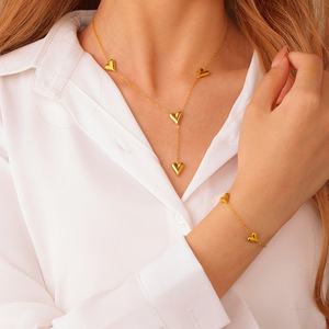 Fashion <b>Love</b>-themed Stainless Steel Jewelry Bracelet Electroplated with 18K Gold. Multiple Heart-shaped Pendant Bracelet. - Product Image 3
